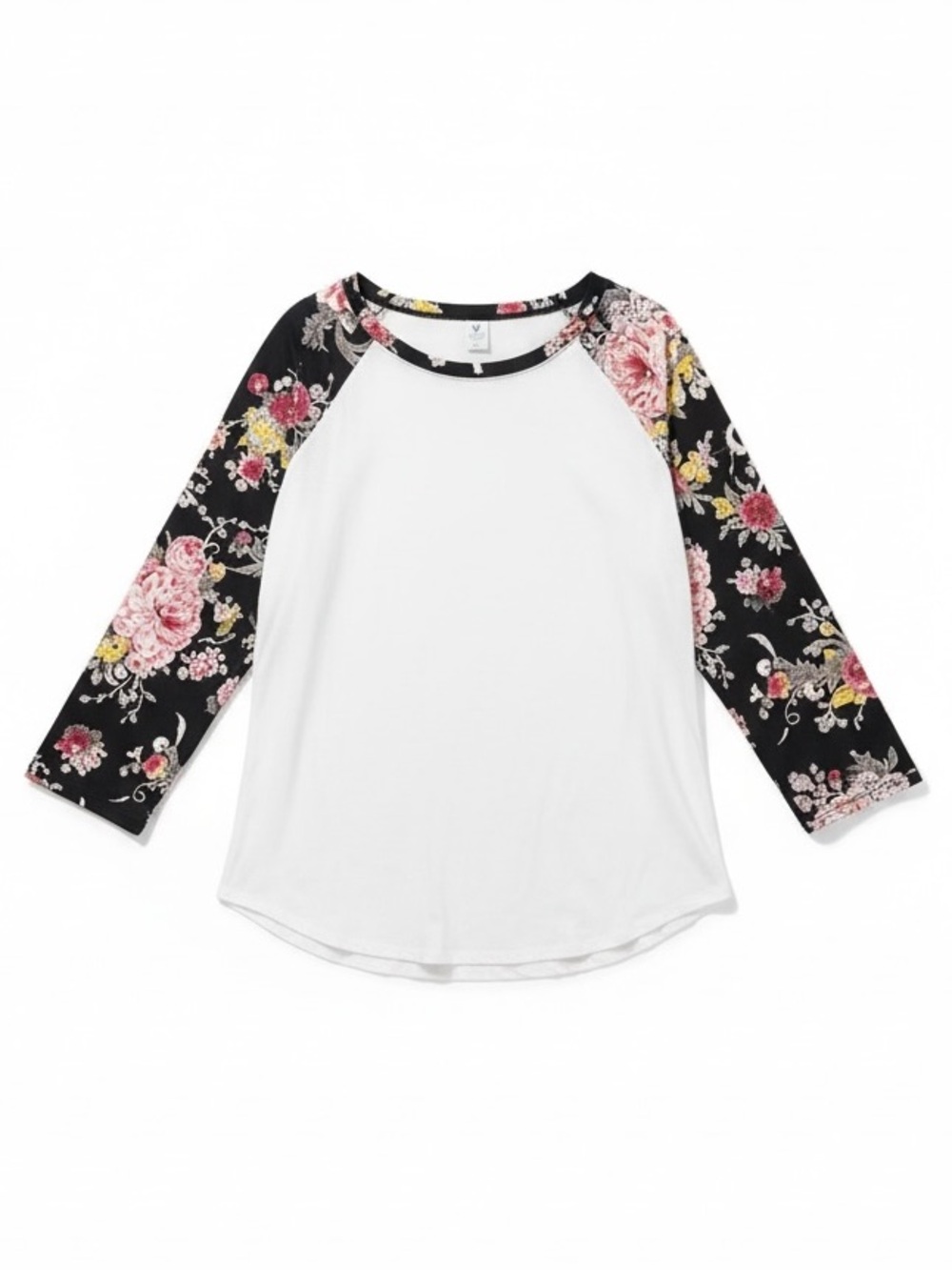 Venley Floral Raglan Tee Top White Black XXL